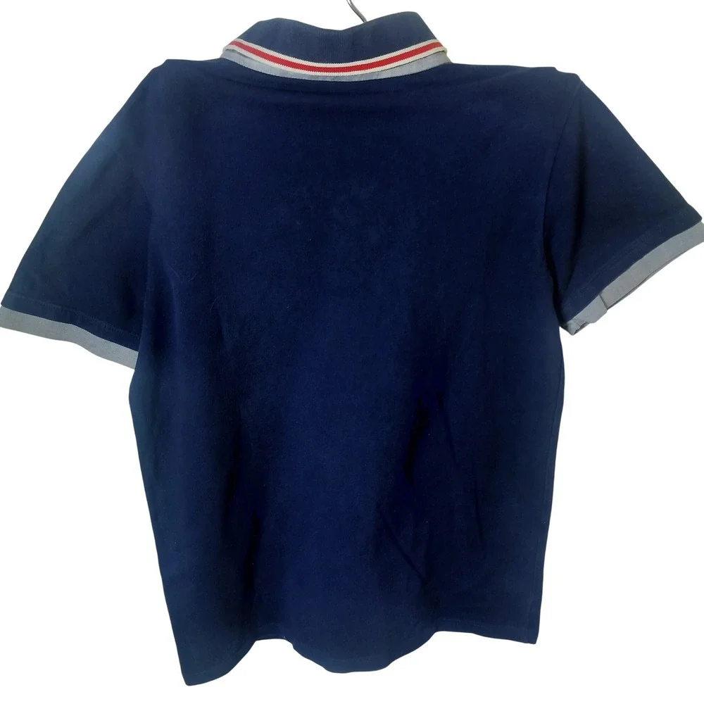Gucci Mens Navy Blue Pique Polo Shirt Web Stripe Collar Made in Italy XS
